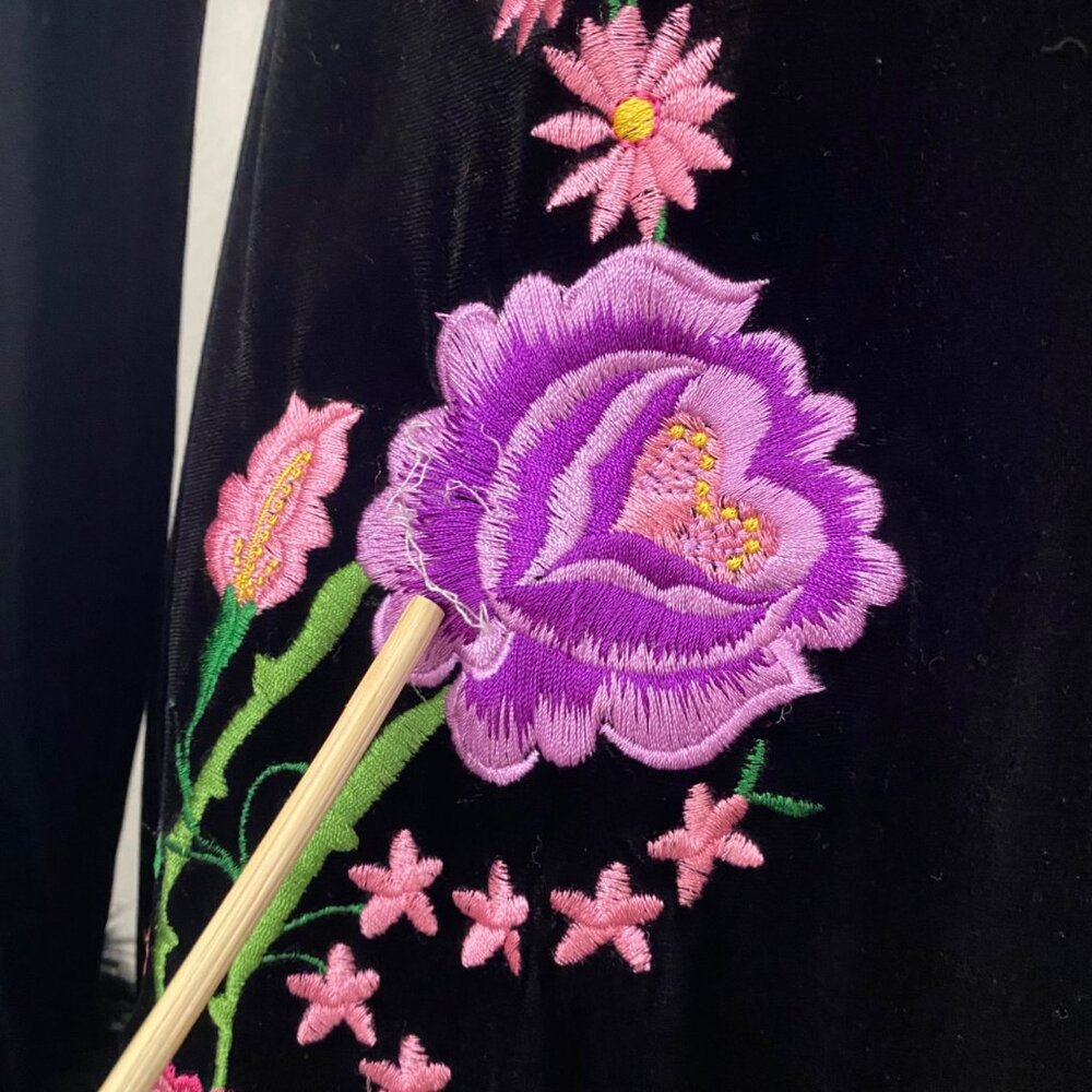 Vintage Betsey Johnson Velvet Floral Faux Fur Duster Jacket - Picture 5 of 13